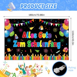 First Day of School Banner Decoration, 180 x 110 cm Alles Gute Zum Schulanfang Banner, First Day of School Decoration Banner for Children, First Day of School Banner Decoration for Students Boys Girls
