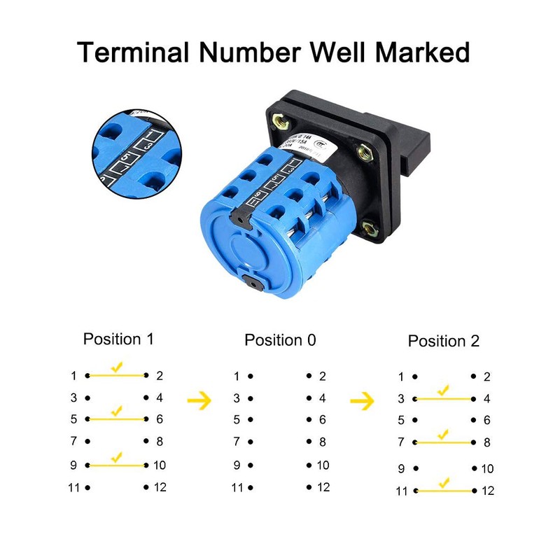 VictorsHome Changeover Switch LW28-20 3 Positions 12 Terminals Universal Rotary