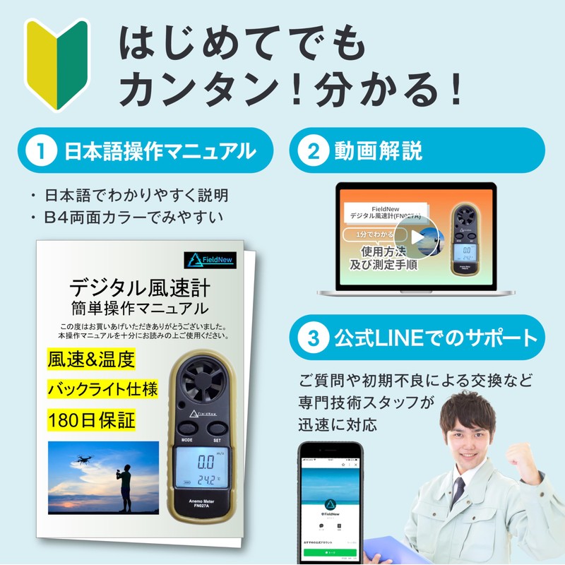 FieldNew Wind Speed Meter, Anemometer, Handy Drone, Japanese Instruction Manual