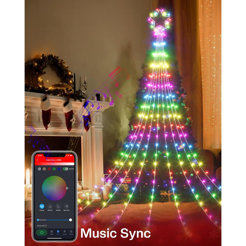 3.6M Outdoor Christmas Curtain Lights, 64 Modes Smart Waterfall String