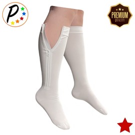 Presadee Premium 20-30 mmHg Firm Compression Leg Calf YKK Zipper White Socks (Closed Toe, 3)