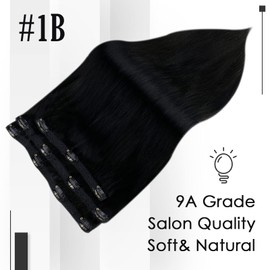 Full Shine Hair Extensions Clip in, Black Hair Extensions Human Hair 18 Inch Hair Extensions for Women Clip in Human Hair Extensions 3 Pieces Color #1B