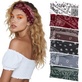 Oblihumoy Wide Hair Bands for Women Boho Headbands for Women's Hair, 6Pcs Printed Head Bands Women Accessories Thin Headscarf