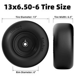 RONPOW 13x6.50-6 Lawn Mower Flat Free Tires and Wheels, 13x6.5-6 Heavy Duty Solid Front Tire for Zero Turn Mowers, 500Lbs Load, Universal 3/4", 5/8" and 1/2" Bearings, 5.51"-7.91" Hub, 2Pack Black