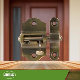 Amig – Türriegel – Modell 720 – Aus Messing – 50 mm – Inklusive Schrauben – Ideal für Türen und Fenster – Oberfläche: Leder