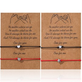 Heart Rope Bracelets Couple Bracelets, 4 Pieces Adjustable Friendship Bracelets, Long Distance Matching Bracelets, Valentine's Day Gift for Women Mother Daughter, Multicolor