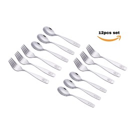 Exzact Children's Cutlery Set Stainless Steel 12 Pieces - 6 x Forks 6 x Tablespoons - Dog & Bunny