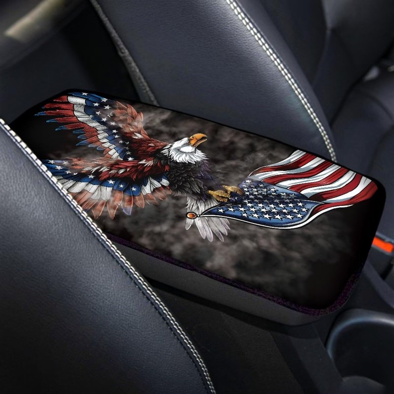 Finagallathe American Flag Center Console Cover American Eagle Armrest Cover