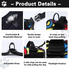 Belababy Service Dog Harness Small Medium Large, Adjustable Emotional Support Dog in Training Harness with Sturdy Handle, Reflective Therapy Puppy Vest, M, Colourful Scrawl