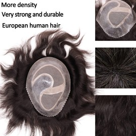 Lishy Toupee for Men European Real Human Hair Replacement Systems Men Hairpieces Fino Mono Lace Center Thicker Skin PU Hair Piece for Man Wigs 8x10 Inches #2 Darkest Brown Color
