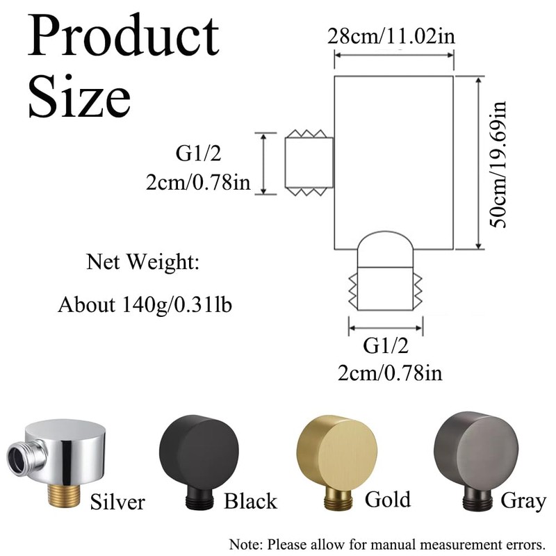 Gold Wall Outlet Elbow, G1/2 Inch Handheld Shower Hose Connector