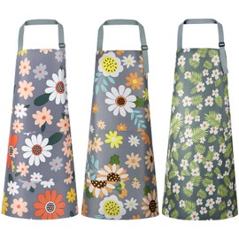 Vicloon 3 Pcs Floral Aprons for Women,Waterproof Cooking Apron with Pockets,Adjustable Floral Aprons,Floral Chef Aprons for Women for Kitchen Cooking Baking Gardening Household Cleaning