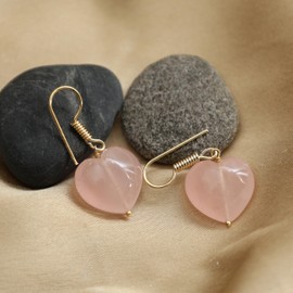 Gempires Natural Pink Love Heart Dangle Earrings Rose Quartz Crystal Gemstone Jewelry Hypoallergenic Gold Plated Elegant Gift Earrings For Women