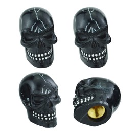 Temzzer Valve Tire Cap Skull Car Valve Wheel Stem Bike Tire Valve Covers for Most Vehicles Bicycles Motorcycles (Black)