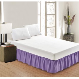 Sheets & Beyond Wrap Around Solid Microfiber Luxury Hotel Quality Fabric Bedroom Gathered Ruffled Bedding Bed Skirt 14 Inch Drop (Queen, Lavender)