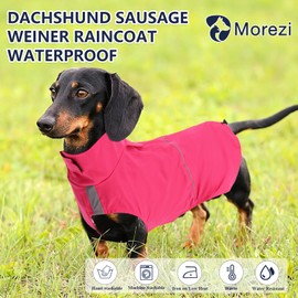 Dachshund Raincoat Weiner Dog Clothes Suitable for Dachshunds Corgi, Weiner, Dog Waterproof Coat with Reflective Stripe underbelly Protection - Pink - S