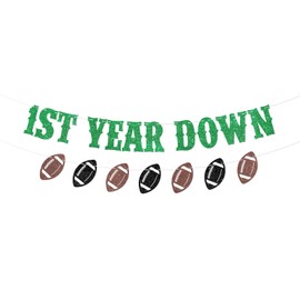 1st Year Down Banner Green Glitter, Football Themed 1st Birthday Party Decorations for Boys, Game On, Baby Shower Bunting Banner