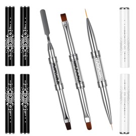 DOPENSPI 3PCS Double Ended Builder Gel Brushes, Hard Gel Nail Brush with Rhinestone Handle French Tip Liner Art Brushes French Manicure Brush for Professional Nail Art