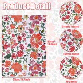 Hjvvr Flower Tissue Paper,20sheets Red Colorful Gift Wrapping Paper,50x35cm Patterned Tissue for Birthday Wedding Party