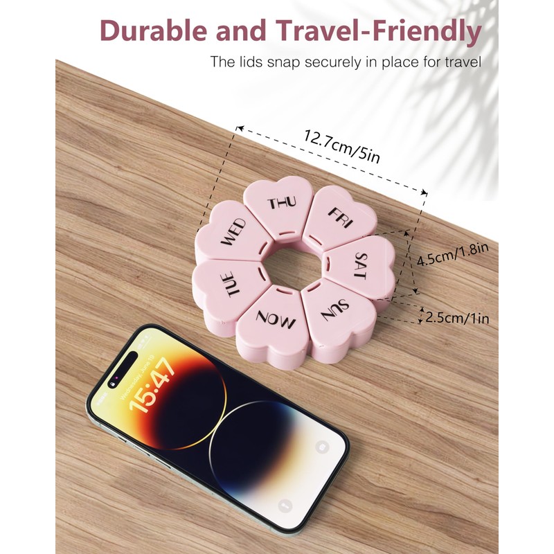 FHORAIN Weekly Pill Organiser, Cute, 7 Day, Large Compartments, Portable