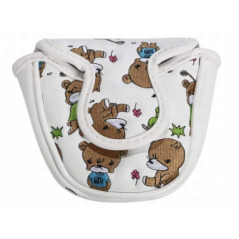 Anfang Mallet Magnetic Putter Cover with Bear Embroidery (White)