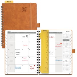 POPRUN 2026-2027 Monthly Planner, 6.5" x 8.5", 18 Month Calendar (July 2026 to December 2027) with Expense Tracker, Notes Pages, Sprial Bound, Leather Softcover - Brown