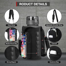 Magnetic Gym Bag for Men Women, Magnetic Gym Water Bottle Bag with Adjustable Strap & Phone Pocket, Water Bottle Holder for Travel, Work,Sports