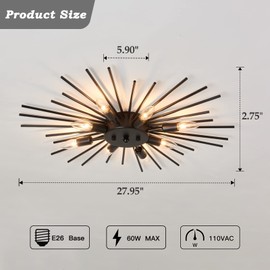 ZGLAOJT Semi Flush Mount 8 Light Ceiling Light Modern Metal Ceiling Lighting Black Light Fixture for Farmhouse Kitchen Dining Room Bedroom Hallway Living Room.