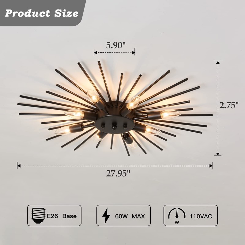 ZGLAOJT Semi Flush Mount 8 Light Ceiling Light Modern Metal