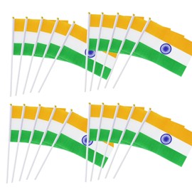 50 Packs India Flags Hand-hold Mini Flag Small Hand-waved Indian Flag Bunting with Plastic Sticks Party Parade Celebration Sports Football Game School Events Festival Outdoor Decoration