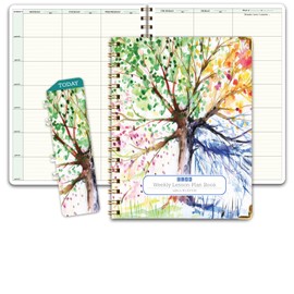 Elan Publishing Company HARDCOVER 7 Period Teacher Lesson Planner - Days Horizontally Across the Top with Bonus Clip-in Bookmark (Tree Seasons)