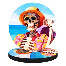 Aiawoxc Car Cup Holder Coasters, 2 Pack Universal Auto Anti Slip Insert Coaster with A Finger Notch, Cute Car Assecories for Women Men, Cup Mat for Most Interior, Beach Skull