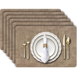 Aofmee Vinyl Placemats Set of 6-12 X 18 Inch - Fall Faux Leather 100% Waterproof Wipeable Washable Place Mats, Heat Resistant Reversible Table Mats for Kitchen Dining, Anti Slip Outdoor Placemats