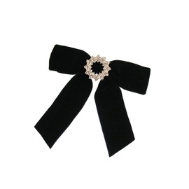 VINGTAINE H7736-CL- Barrette Ribbon, Bijou, Velvet, Black, Long Ribbon, Hair Clip, Hair Accessories, For Bundled Hair