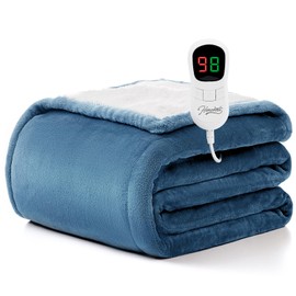 Homemate Electric Heated Blanket Twin - 62"x84" Heating Blanket Twin Size 1/2/4/6/8 Hours Auto-Off 10 Heat Level Over-Heat Protection Flannel Sherpa Big ETL Certification