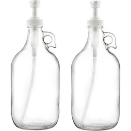 Half Gallon Glass Pump Dispenser Bottle, Large Jug with Pump for Laundry Soap Dispenser, Liquid Detergent, Fabric Softener, Syrup Pump - 64 oz - - Color: 2