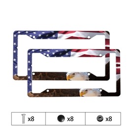 Eagle American Flag License Plate Frames, 2 Packs July 4th Independence Day Decorative License Plate Covers Cute Car Accessories Aluminum License Plate Holder for Women Men