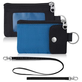 Artpaxy Minimalist Wallet For Mens Womens, Keychain RFID Blocking Zipper Small Wallet with ID Window 2 Lanyards,Water Resistant Travel Cash Card Coin Case Boys Girls