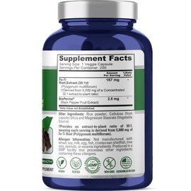 NusaPure Fo-Ti 30:1 Extract, 167 mg Equivalent to 5000mg per Veg Caps, 200 Count, Non-GMO, Vegan, Bioperine