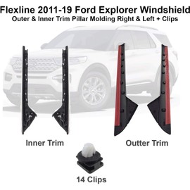 JAAGS Compatible with 2014 Ford Explorer Windshield Molding kit Outer (Glossy) & Inner Trim Pillar Molding Right & Left Free Clips Ford Explorer Driver and Passenger Side Trim molding Flexline DW1843