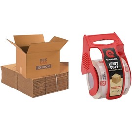 BOX USA Moving Boxes Medium 18"L x 14"W x 12"H (10-Pack) & Heavy Duty 2in x 25yd Clear Packaging Tape with Dispenser | For Shipping, Mailing, Packing, Packaging and Storage