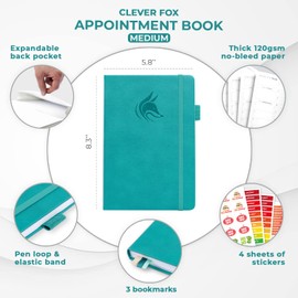 Clever Fox Appointment Book – Hourly Schedule Planner with Time Slots – Time Box Planner for Daily Work & To-Dos – Weekly & Monthly Spreads, Undated, Hardcover, A5 Size (Turquoise)
