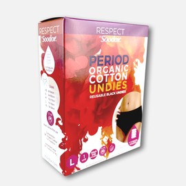 Respect by Soodox Organic Cotton Period Undies | Reusable | Soft & Comfortable | Up To 100 Washes | Washbag Included | High Absorbency (LARGE)