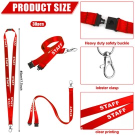 30Pcs Red Staff LANYARDS Staff Badge Lanyard Keychain Lanyards Wrist Neck Lanyards Keychain Badge Holder Phone String Holder Lanyard Staff Lanyard Metal Clip for Identity Id Card Pass Badge Holder