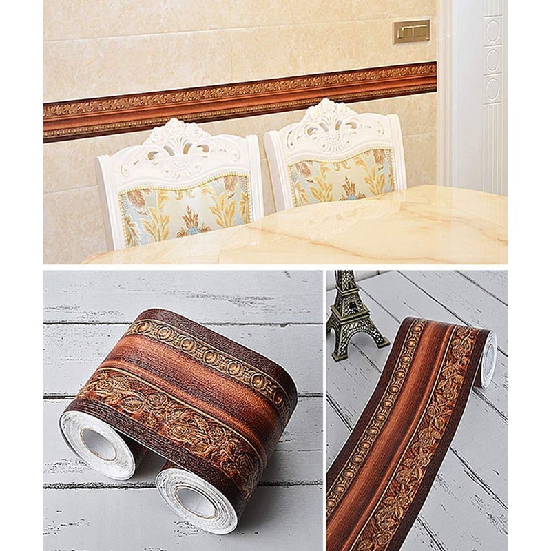Mesoar Elegant 3D Dark Brown Wallpaper Border Wall Peel Stick