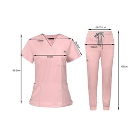 LOVIVER Nursing Uniforms Scrub Set Workwear Nurse Top Pants Work Clothing Women V Neck Scrub Top Nursing Work suits for Cosmetology SPA Pet Groomer, Pink M
