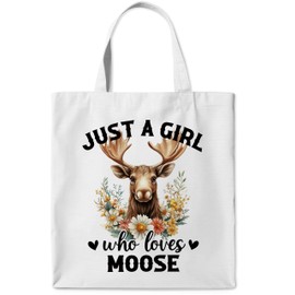 WAITPI Moose Reindeer Canvas Tote Bag Gifts for Women Moose Animal Lovers Owner, Floral Who Loves Moose Tote Bags, Funny Cute Aesthetic Reusable Tote Bag for Shopping Camping Christmas