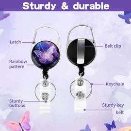 TIESOME ID Badge Holder with Retractable Lanyard, Butterfly Plastic Card Holder ID Protector Badge Lanyards Fashionable Neck Crossbody Lanyard with Detachable Lanyard for Nurse Doctor Teacher(Purple)