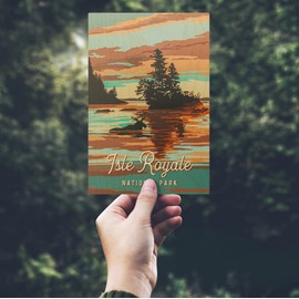 Isle Royale National Park, Michigan, Painterly National Park Series (4x6 Birch Wood Postcards, 2-Pack Stationary, Rustic Home Wall Decor)