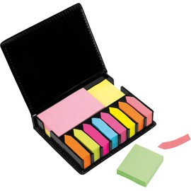 CARAVIAN - Kit Porta Notas Adhesivas Estuche de Notas de Curpiel, Notas Adhesivas, Organizador de Notas de Escritorio,Incluye Notas Adheribles de Varios Colores y Separadores Organizer, Organizador de Escritorio para Oficina, Escuela o Trabajo